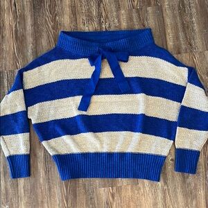 Free People Blue and Cream Striped Sweater